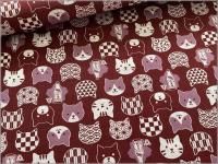 【スケア 生地】和柄 ネコ 猫 フェイス 顔 コットン 赤茶 29C