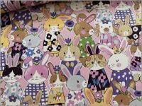 【オックス 生地】うさぎ powerful animal コットン pink 1B