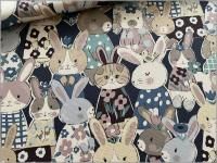 【オックス 生地】うさぎ powerful animal コットン navy 1D