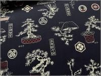 【8号帆布 生地】ハンプ 盆栽 和モダン 厚手 コットン 和柄 紺 navy 1A