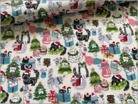 【スケア 生地】ネコ 猫 クリスマス ツリー Xmas ラメ off white 2A