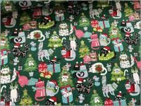 【スケア 生地】ネコ 猫 クリスマス ツリー Xmas ラメ green 2C