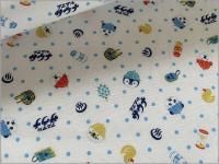 【シーチング 生地】アニマル サウナ プリント 水玉 お風呂 white 1A