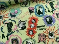 【シーチング 生地】ネコ 猫 IN THE POP WORLD un/no lime 11E