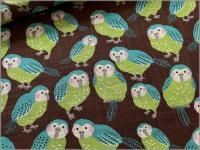 1m単位【リネンライクスラブクロス 生地】カカポ 鳥 brown A4