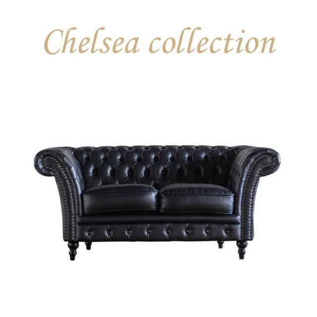 Vincent)ヴィンセント 2人掛け ブラックPUレザー(合皮)