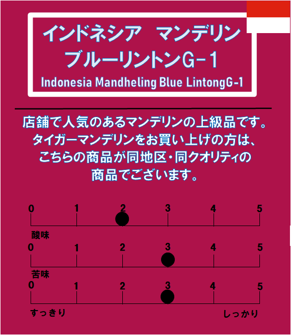 インドネシア マンデリン ブルーリントンG-1 - 花田コーヒ オンラインショップ