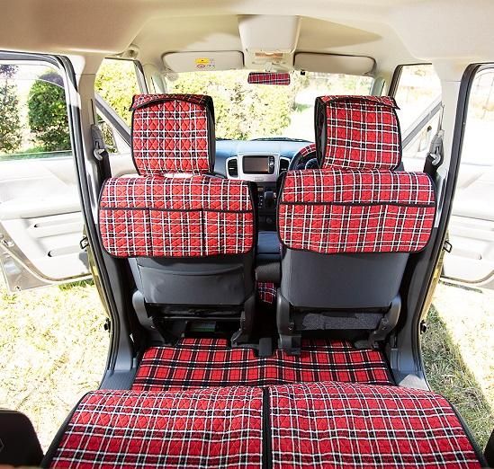 かわいいカーシートカバー キルティング 前席2シート分 ベンチシート付 ロイヤルチェックレッド かわいいカーシートカバー キルティング 前席2シート分 ベンチシート付 ロイヤルチェックレッド