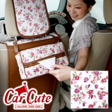 バラ 柄の かわいい 車用 ティッシュボックスカバー・アンティーク フラワー アイボリー の商品画像