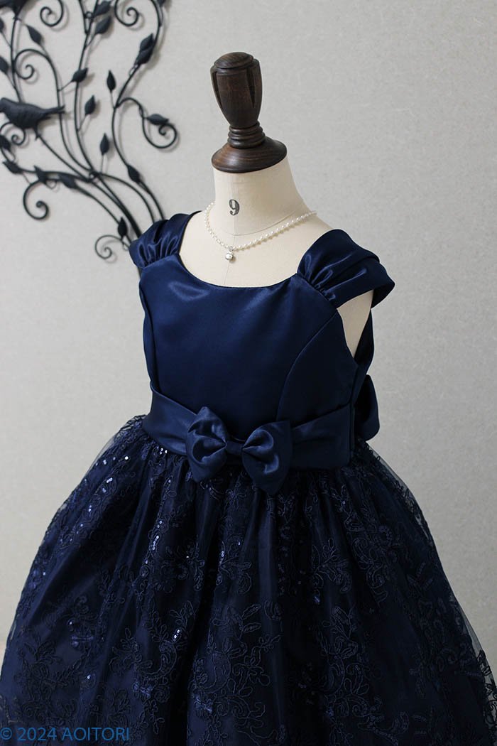 子供ドレス　ピアノ発表会ドレス　15-155(150cm)ネイビーブルー【青い鳥】のp1の画像