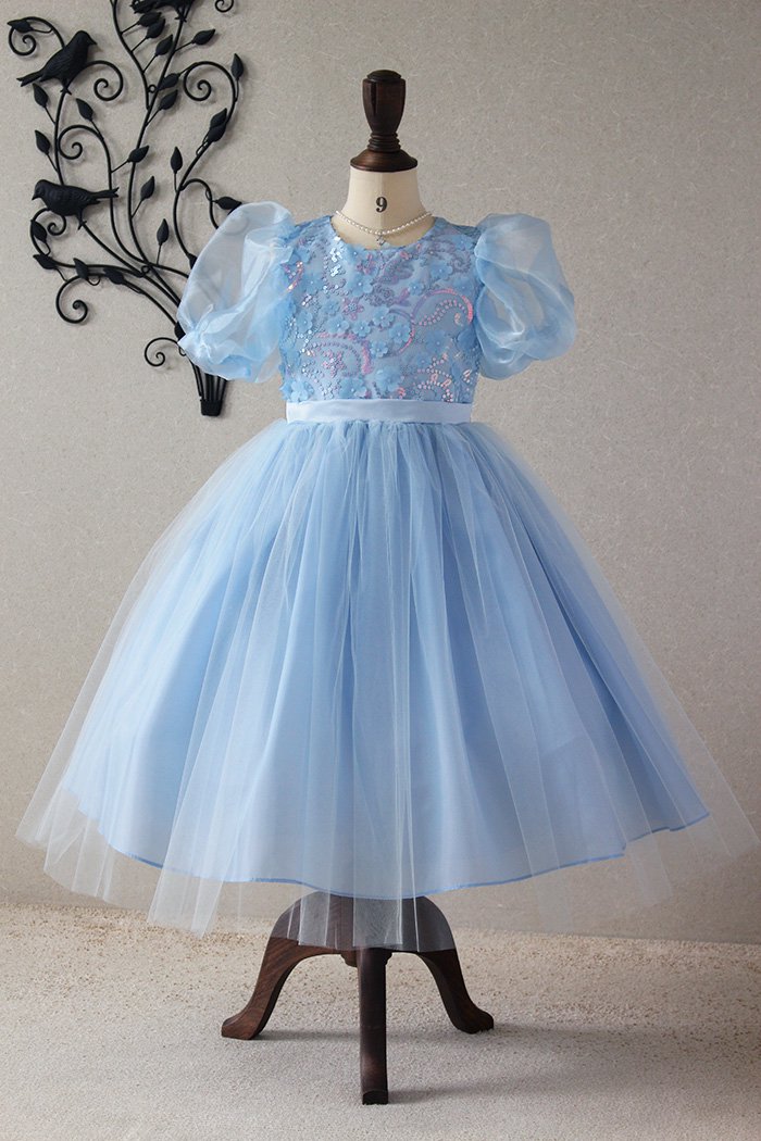 子供ドレス　ピアノ発表会ドレス　12-317(130cm)ライトブルー【青い鳥】のfrontの画像