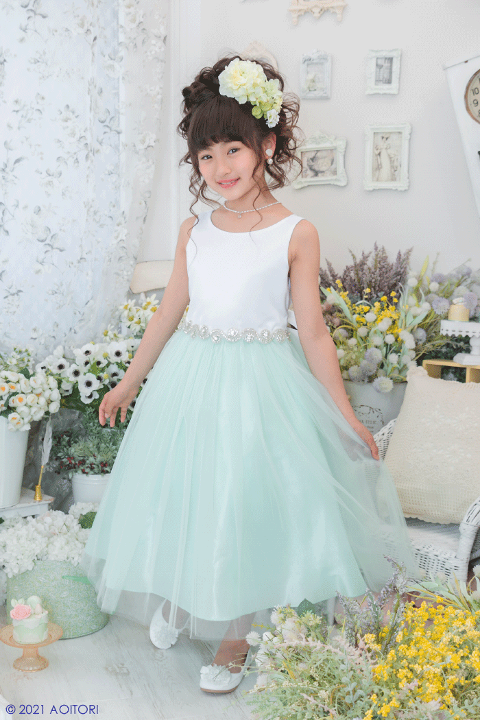 子供ドレス ピアノの発表会ドレス 12-212M(150㎝）ミント【青い鳥】