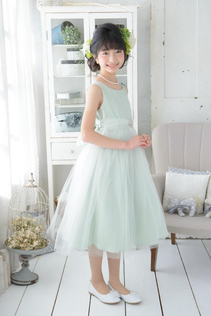 【青い鳥】子供ドレス 140cm　セージ 子供ドレス ピアノ発表会ドレス 13-434(140cm)セージ【青い鳥】