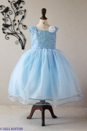 子供ドレス 　ピアノ発表会ドレス　15-2512(120cm)スカイブルー【青い鳥】