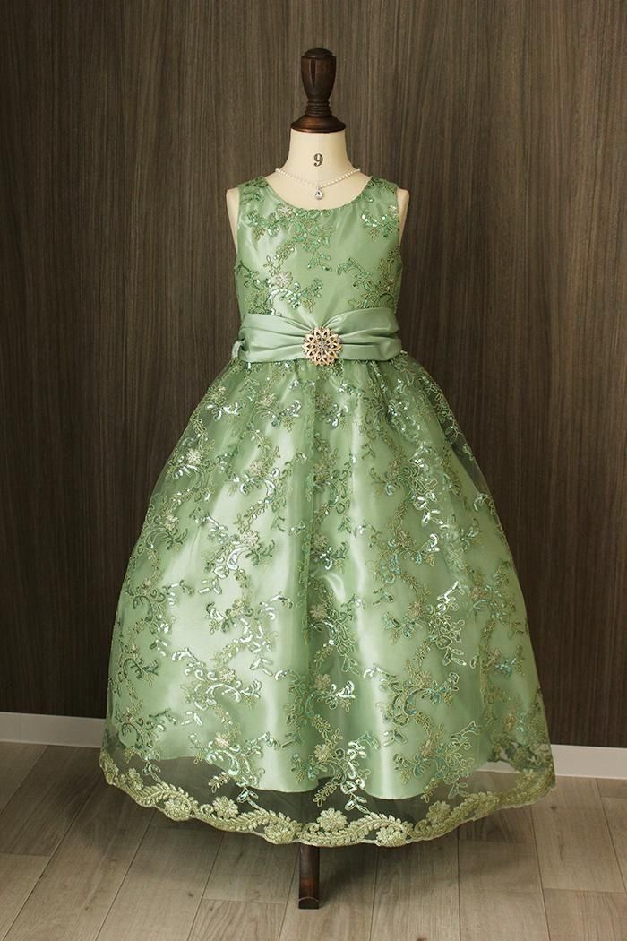 【青い鳥】子供ドレス 140cm　セージ 子供ドレス ピアノ発表会ドレス 13-434(140cm)セージ【青い鳥】