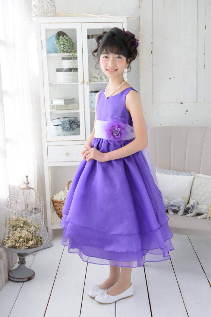 愛用 ドレス キッズワンピース 女の子130 パープル 刺繍 紫 結婚式チュールｑ