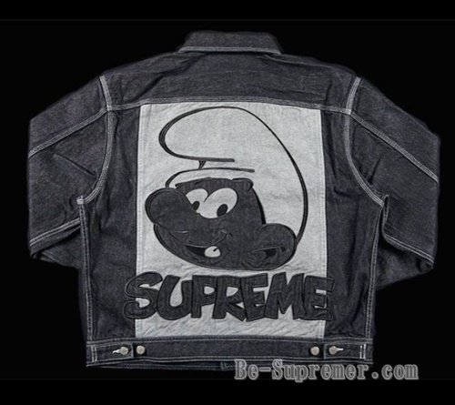 supreme denim trucker jacket smurfs