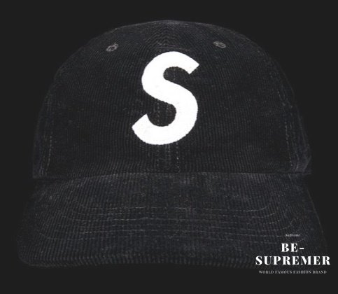 Supreme Fine Wale Corduroy S Logo 6panelキャップ帽子 ブラック新品
