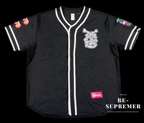 supreme Patches Denim Baseball Jersey