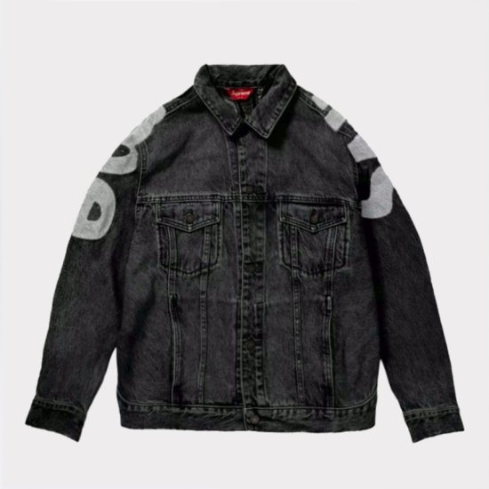 Supreme Frayed Logos Denim Trucker Jacket ジャケット ブラック 新品