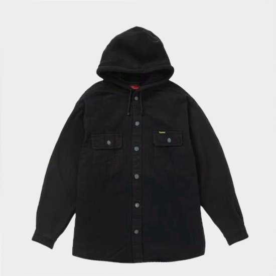 シュプリーム fleece hooded denim shirt black
