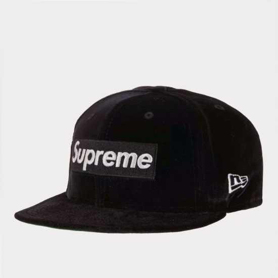 Supreme 2022AW Velour Box Logo New Era Cap 帽子キャップ ブラック