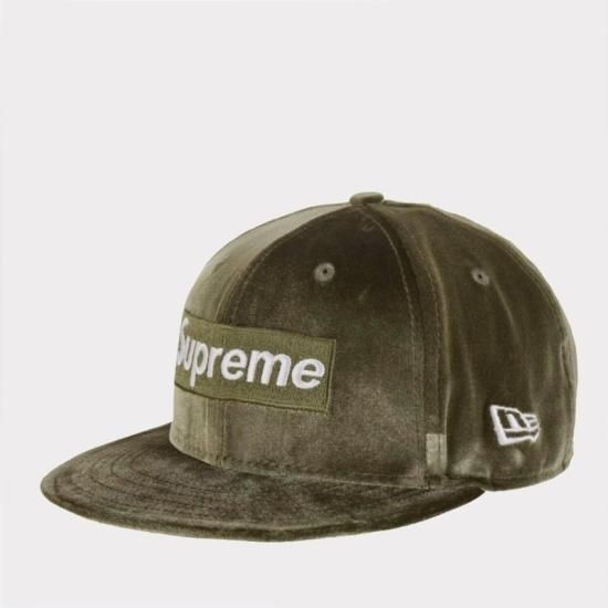 Supreme 2022AW Velour Box Logo New Era Cap 帽子キャップ オリーブ