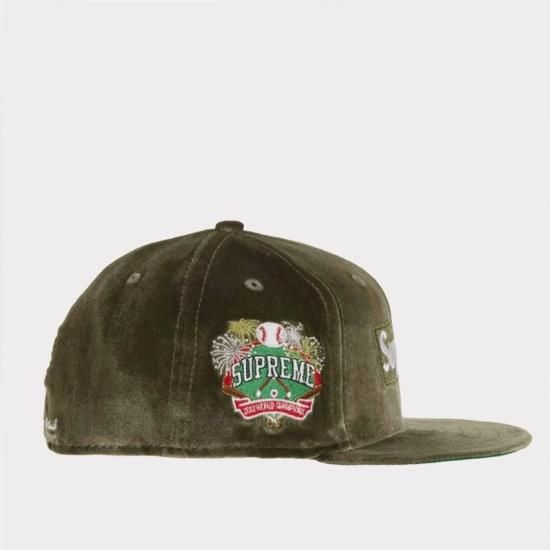 Supreme Velour Box Logo New Era Olive