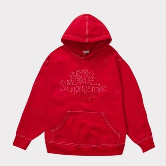 Supreme 2022AW Satin Applique Hooded Sweatshirt パーカー レッド