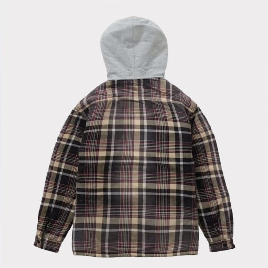 Supreme Hooded Flannel Zip Up Shirt L 黒