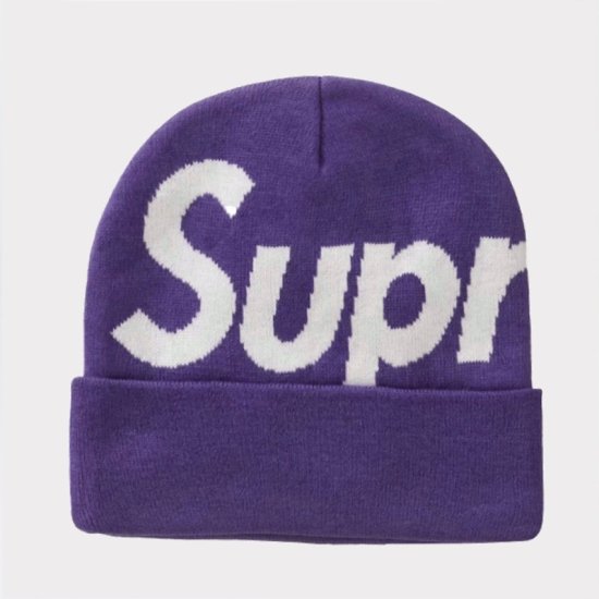 人気カラー supreme ニット帽  帽子 紫 ムラサキ