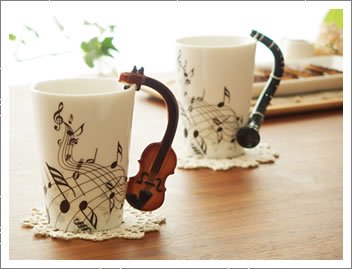バイオリン柄、クラリネット柄マグカップ