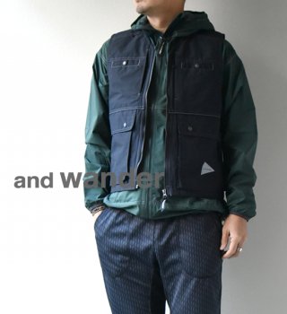 ★40%off【and wander】アンドワンダー men's laser hole nylon taffeta vest 