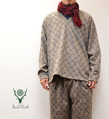 【South2 West8】サウスツーウエストエイト String V Neck Shirt-Poly Jq./Skull&Target 