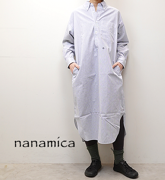 【nanamica】ナナミカ women's Button Down Stripe Wind Shirt Dress 