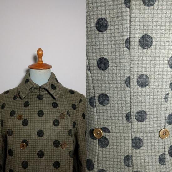 1997 MIU MIU Olive Green Polkadots Wool Coat - DESPERATE