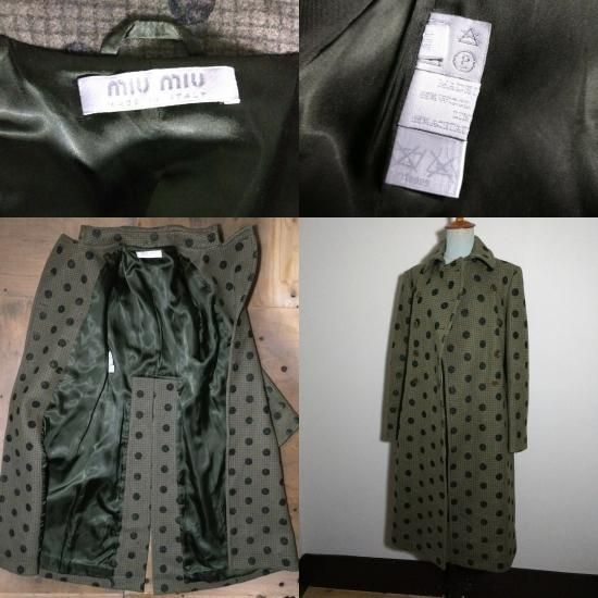 1997 MIU MIU Olive Green Polkadots Wool Coat - DESPERATE