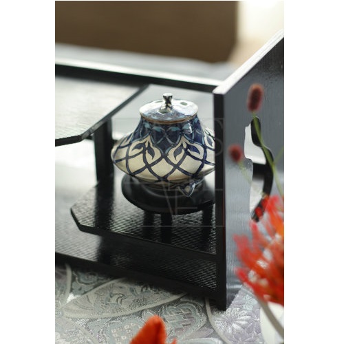 絶品！清水焼香炉★手描きオーダー発注品◆水色地×ダリア 絶品！清水焼香炉☆手描きオーダー発注品◇水色地×ダリア