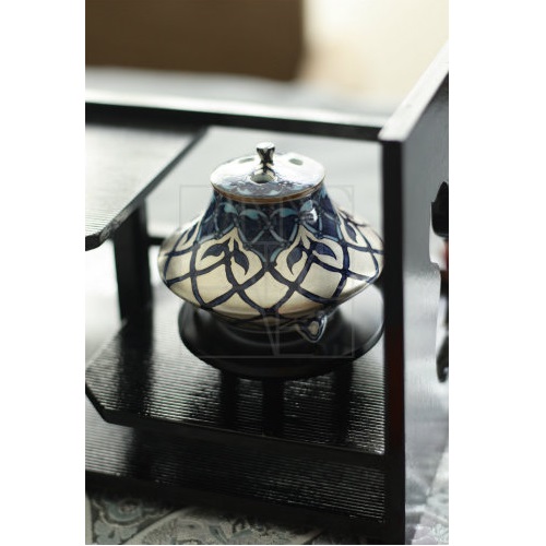 絶品！清水焼香炉★手描きオーダー発注品◆水色地×ダリア 絶品！清水焼香炉☆手描きオーダー発注品◇水色地×ダリア