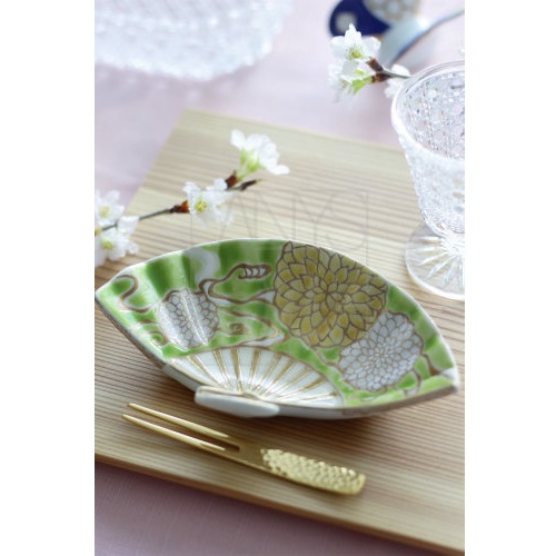【清水焼】扇型菊絵小皿5色セット