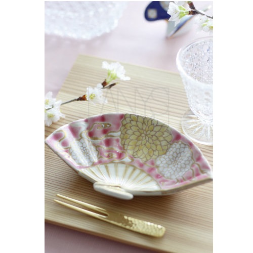 【清水焼】扇型菊絵小皿5色セット