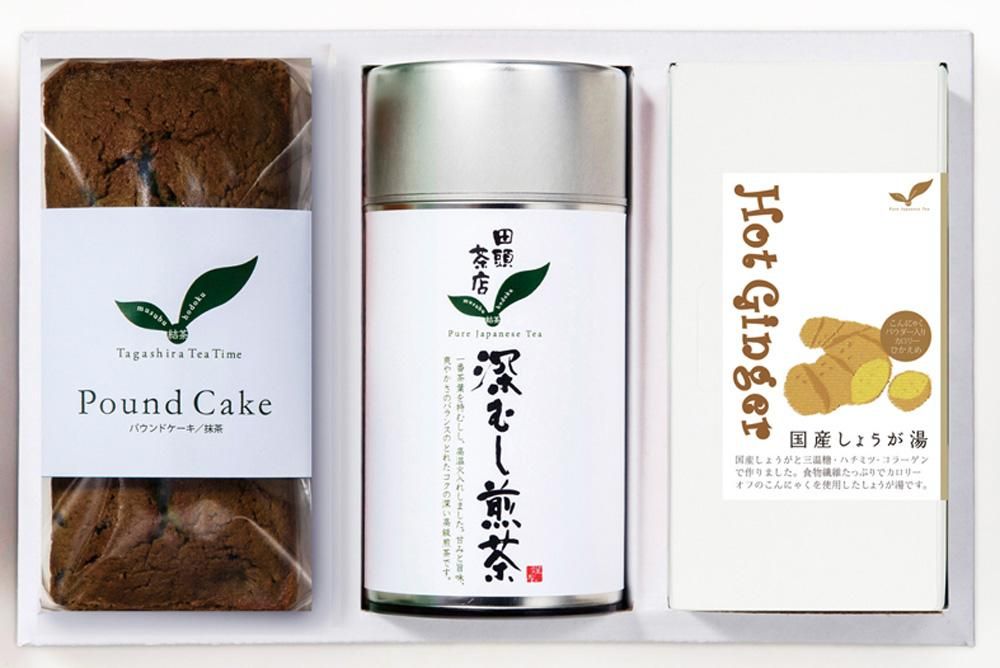 深むし煎茶150g缶/しょうが湯15g×7包/抹茶パウンドケーキ T3-450B -  深蒸し茶や日本茶の通販・お取り寄せ【田頭茶舗/田頭茶店】抹茶・スイーツもおすすめ！