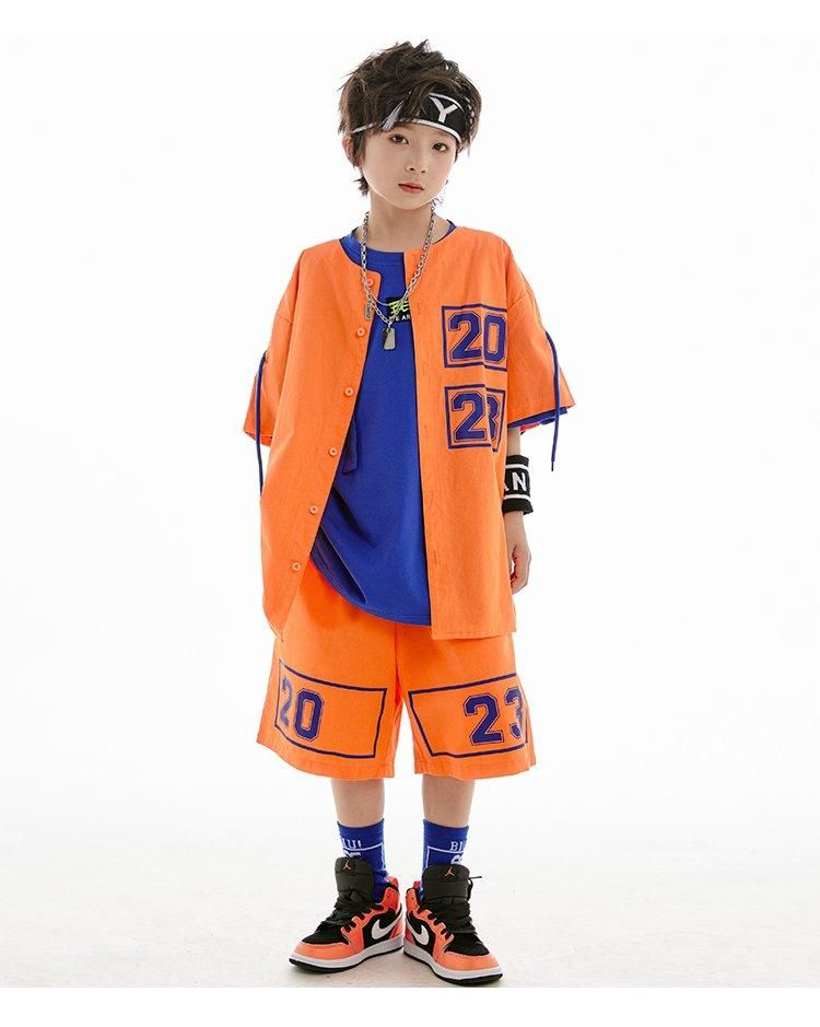 キッズ ダンス 衣装 オレンジ 青 ヒップホップ ダンス衣装