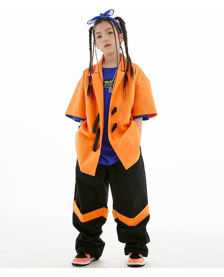 キッズ ダンス 衣装 オレンジ 青 ヒップホップ ダンス衣装