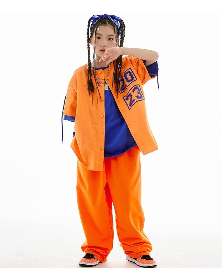 キッズ ダンス 衣装 オレンジ 青 ヒップホップ ダンス衣装