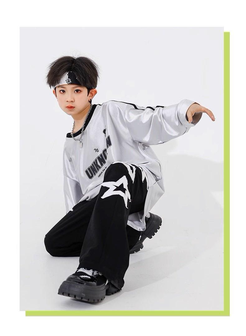 ヒップホップ 衣装 黒 白 シルバー キッズダンス衣装