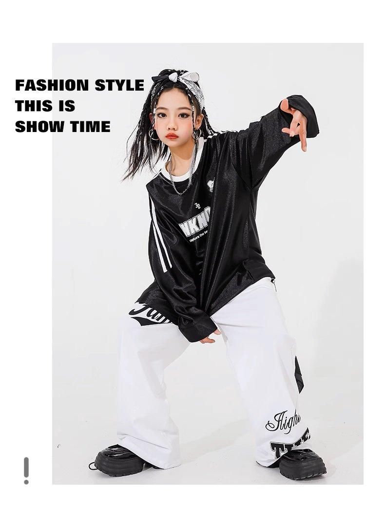 ヒップホップ 衣装 黒 白 シルバー キッズダンス衣装