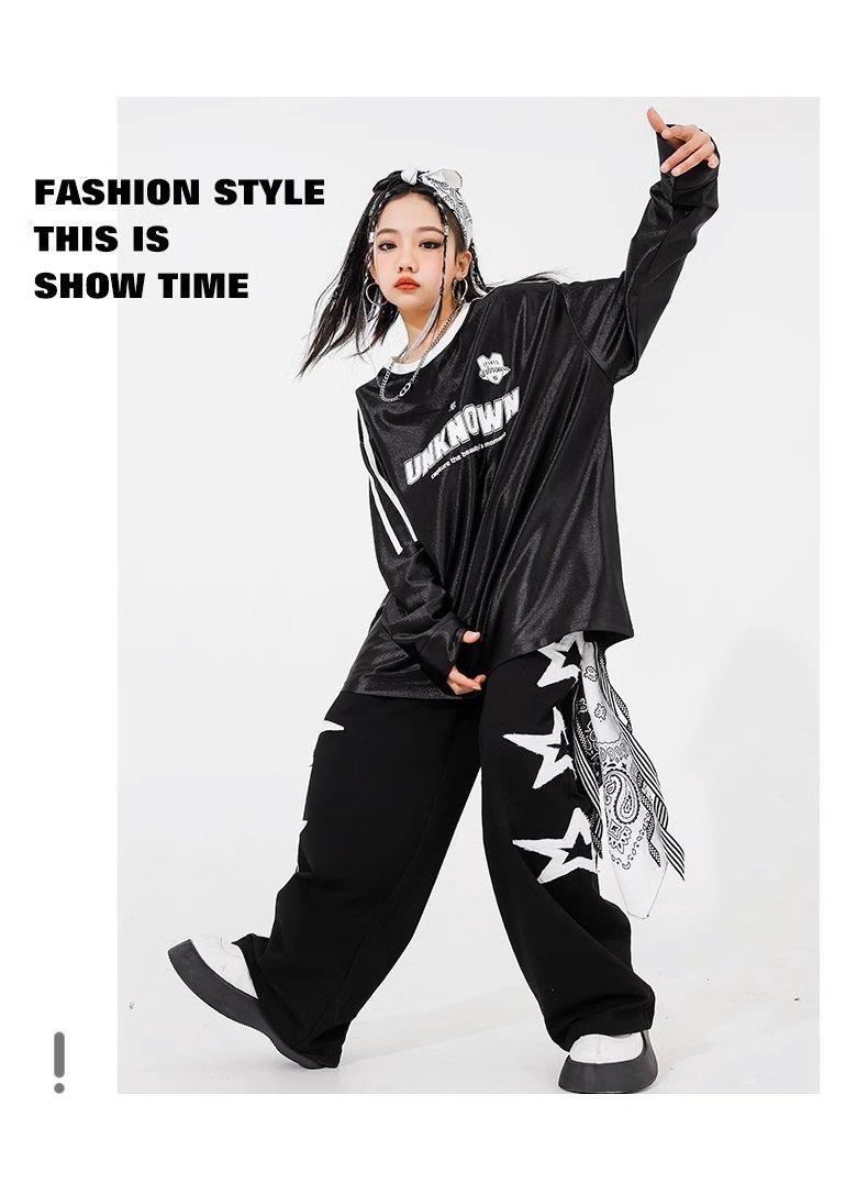 ヒップホップ 衣装 黒 白 シルバー キッズダンス衣装