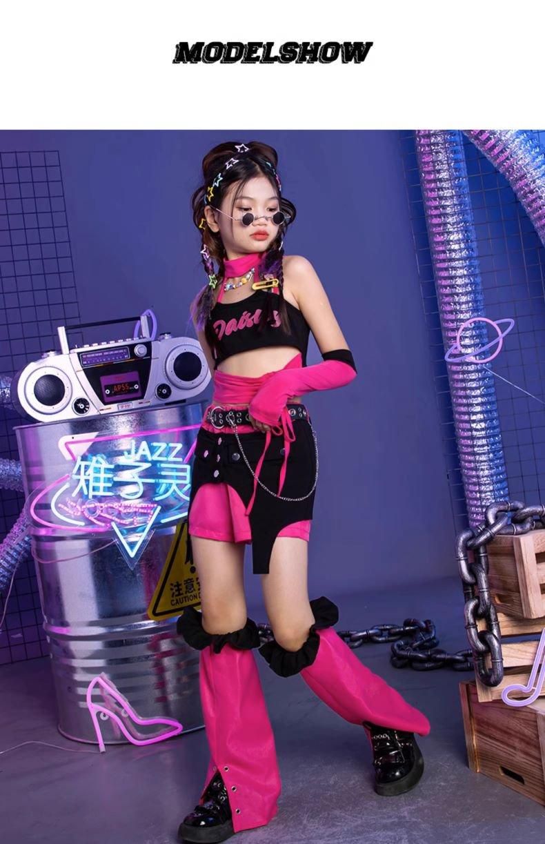 ダンス衣装 ガールズ 衣装 派手 ピンク 黒 K-POP 韓国