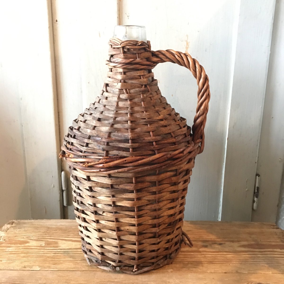 オランダ製 アンティーク ワインボトル インテリア 籐 籐編み 花瓶